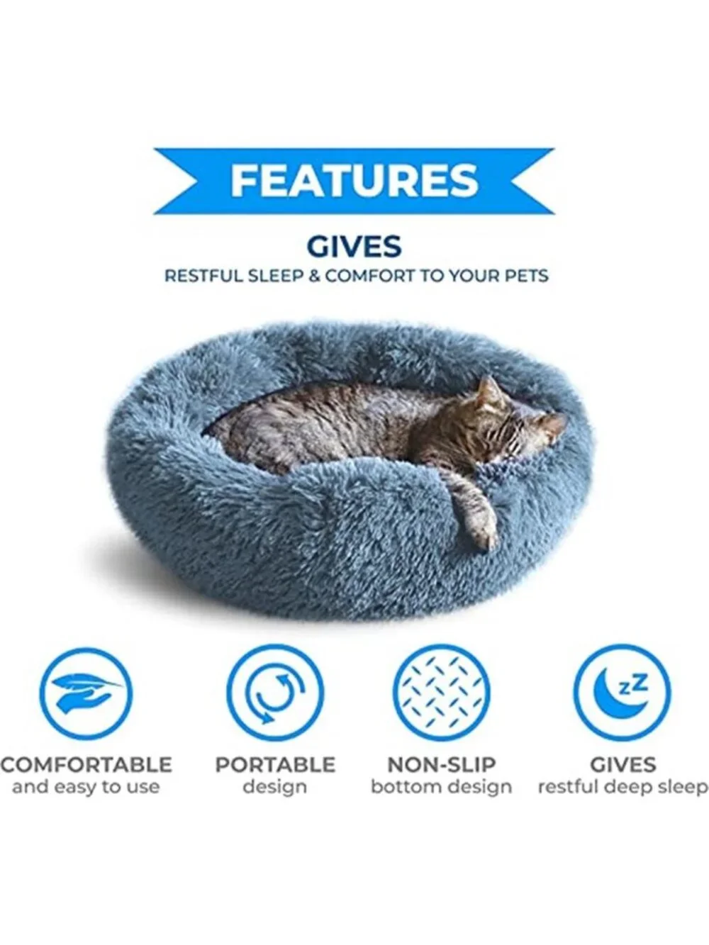 Calming Donut Dog Bed Plush Round Pet Bed Washable Anti Anxiety Cat Puppy Bed